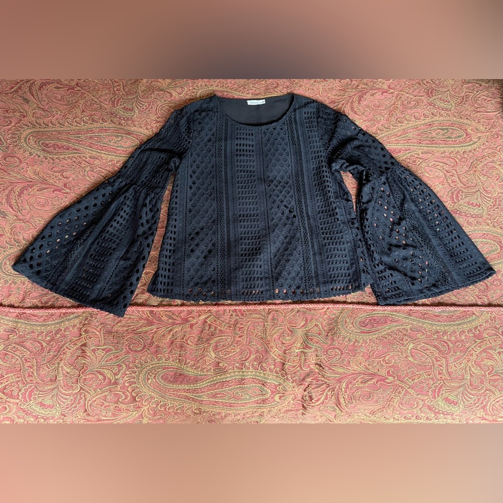 Elegant Black Lace Bell Sleeve Top